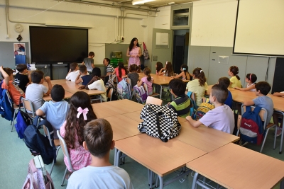 Una de les classes de l'Escola Mogent en el primer dia de curs.