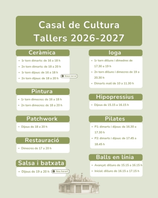 Oferta de tallers del Casal de Cultura per al curs 2026-27.