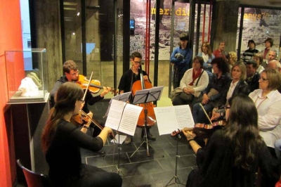 Actuació del quartet de corda Magma del l'Escola Municipal de Música  de Granollers durant la presentació de la peça el passat 27 d'abril (Fotos cedides pel Museu de Granollers)