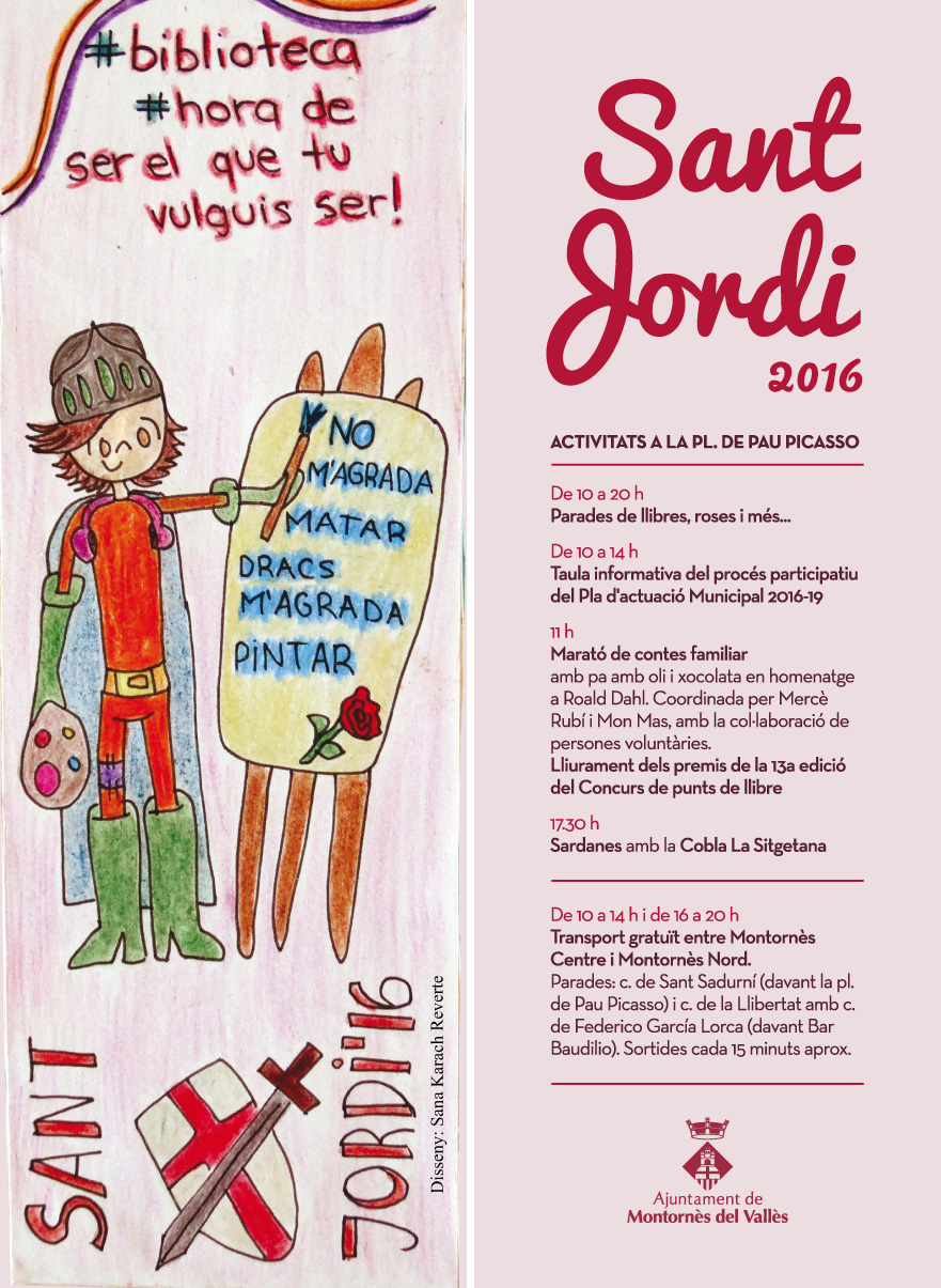 Punt de llibre amb les activitats de Sant Jordi