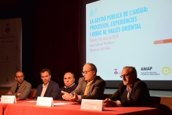 D'esq. a dreta: Marc Cadevall, cap d'àrea de Territori de l'Aj. de Terrassa; Jaume Masclans, gerent de l'Aj. de Montmeló; Aureliano Garcia, director-gerent d'Aigües del Prat SA; Albert Testart, gerent de Congiac Giacsa i Brauli Moreno, gerent de Sabemsa. 