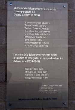 19 d'abril - Commemoració del 70è aniversari del final de la Guerra Civil - Record als montornesencs morts o desapareguts durant la Guerra Civil i la postguerra