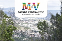 El logotip de l'Agenda Urbana sobre una imatge del municipi.