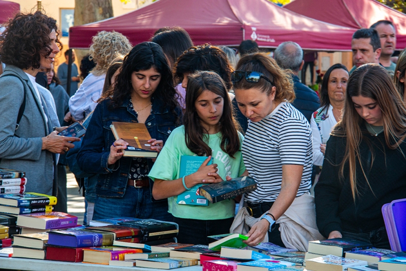 Parades de llibres a la plaça de Pau Picasso. (Autor: Víctor Camacho)