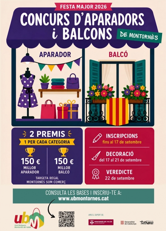 Cartell del concurs d'aparadors i balcons de la Festa Major 2026.