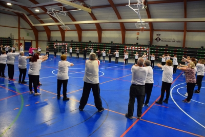 Sessió de gimnàstica per a la gent gran a la carpa polivalent El Sorralet