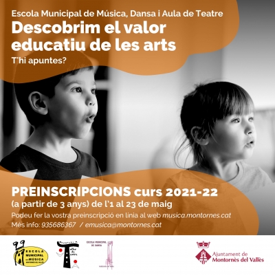 Imatge promocional de les preinscripcions de l'Escola Municipal de Música, Dansa i Aula de Teatre