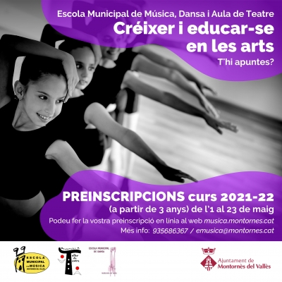 Imatge promocional de les preinscripcions de l'Escola Municipal de Música, Dansa i Aula de Teatre