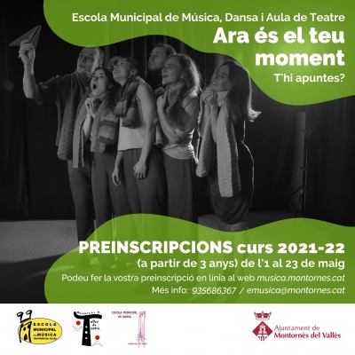 Imatge promocional de les preinscripcions de l'Escola Municipal de Música, Dansa i Aula de Teatre
