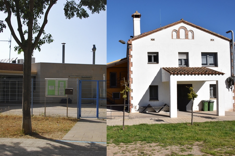 Exterior de les instal·lacions de la Llar d'Infants Pública El Lledoner (esquerra) i el PTT (dreta)