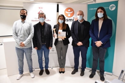 Jordi Manils, regidor de Promoció Econòmica del Consell Comarcal; José A. Montero, alcalde de Montornès; Patricia Rodríguez, de TI Automotive Systems; Emilio Cordero, president del Consell Comarcal; i el regidor d'Acció Social a Montornès, Jordi Delgado