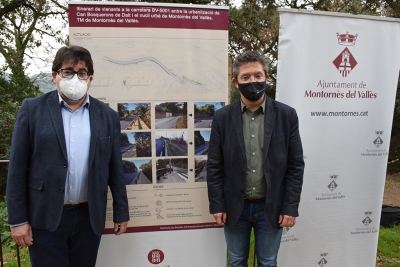 L'alcalde, José A. Montero, amb el president delegat de l’Àrea d’Infraestructures, Equipaments i Espais Naturals de la Diputació de Barcelona, Pere Pons.