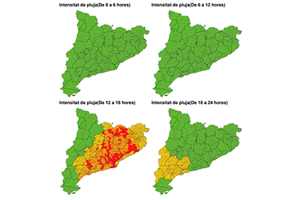 Mapes de risc per a l'episodi de fortes pluges (Font: Protecció Civil)