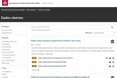 Pàgina d'inici del portal de dades obertes de l'Ajuntament.