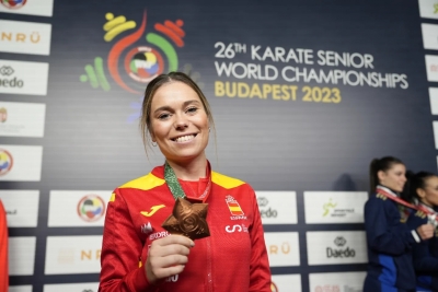 María López amb la medalla de bronze al Mundial de Budapest. (font: CK Montornès)