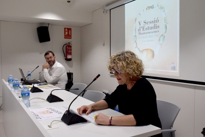 El president del Centre d'Estudis de Montornès del Vallès, Sergio Arévalo, amb la regidora de Cultura, Festes i Patrimoni, Mercè Jiménez.
