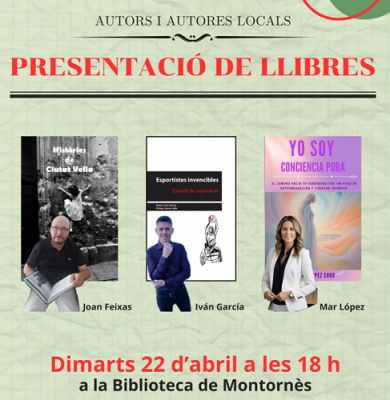 Cartell de la presentació de llibres d'autors/es locals.