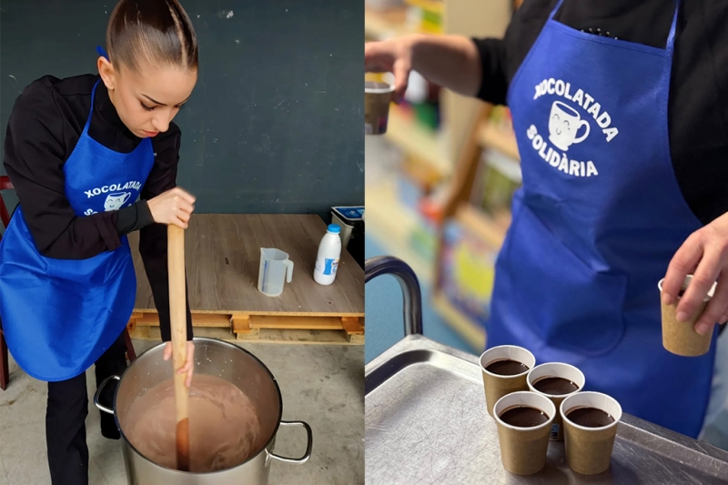 Preparació de la xocolatada solidària. (Imatges: EHVO i Escola Palau d'Ametlla)