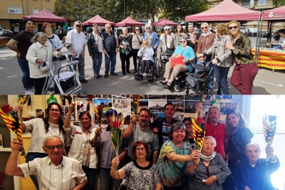 Usuaris i usuàries dels Serveis Socials celebrant Sant Jordi.