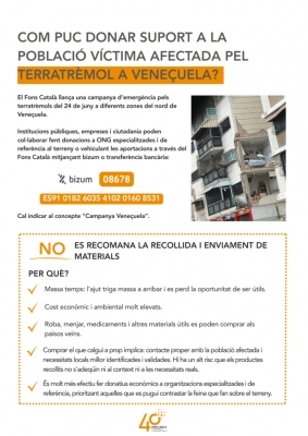 Canals de suport a la població víctima dels terratrèmols de Veneçuela.