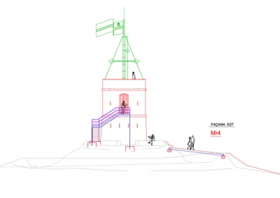 Projecció
de la façana est
de la torre
del Telègraf.
Serveis Tècnics
Municipals.